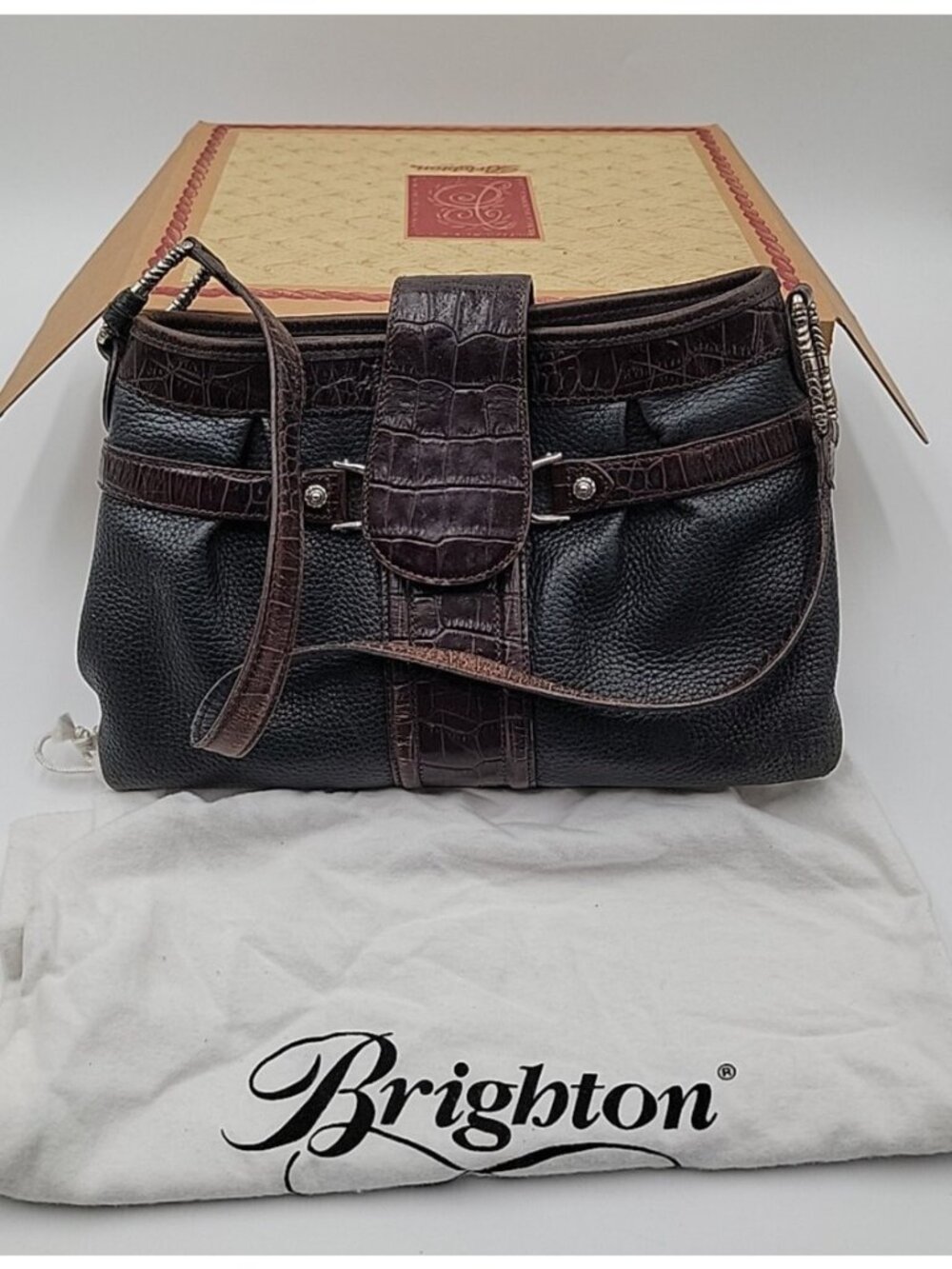 Brighton Sydney Ladies Shoulder Bag Pebbled Black Brown Leather Purse #70279